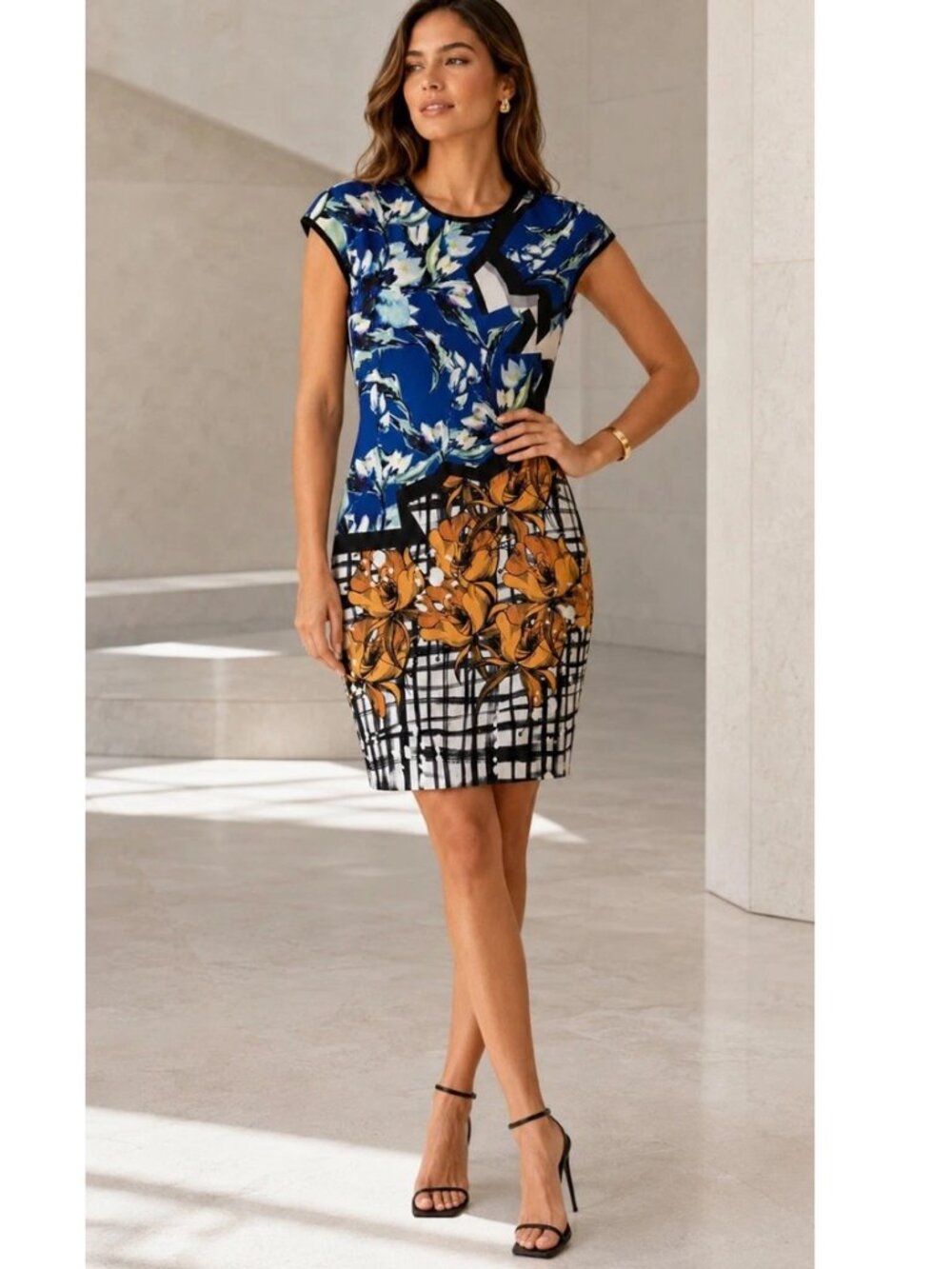 CLOVER CANYON floral print neoprene sheath dress sz M